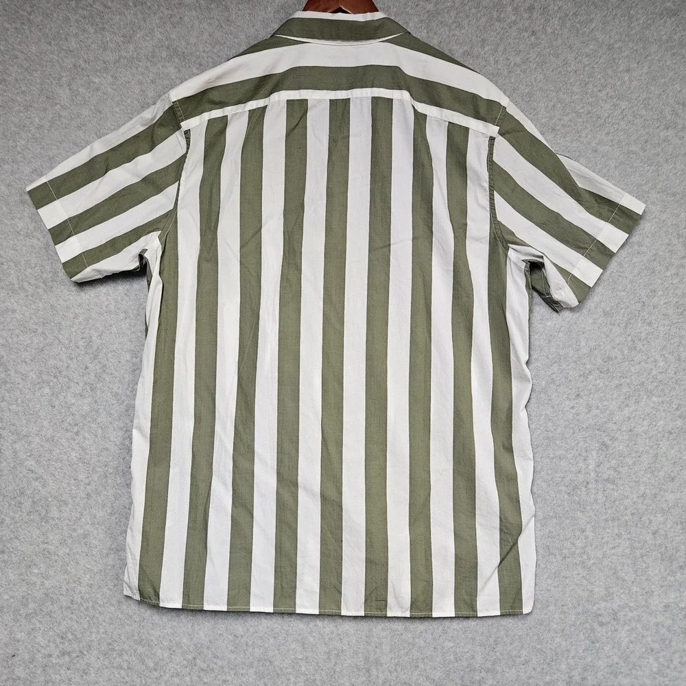 Banana Republic Luxe Poplin Green White Striped Button-Up Shirt Tall XL Slim Fit